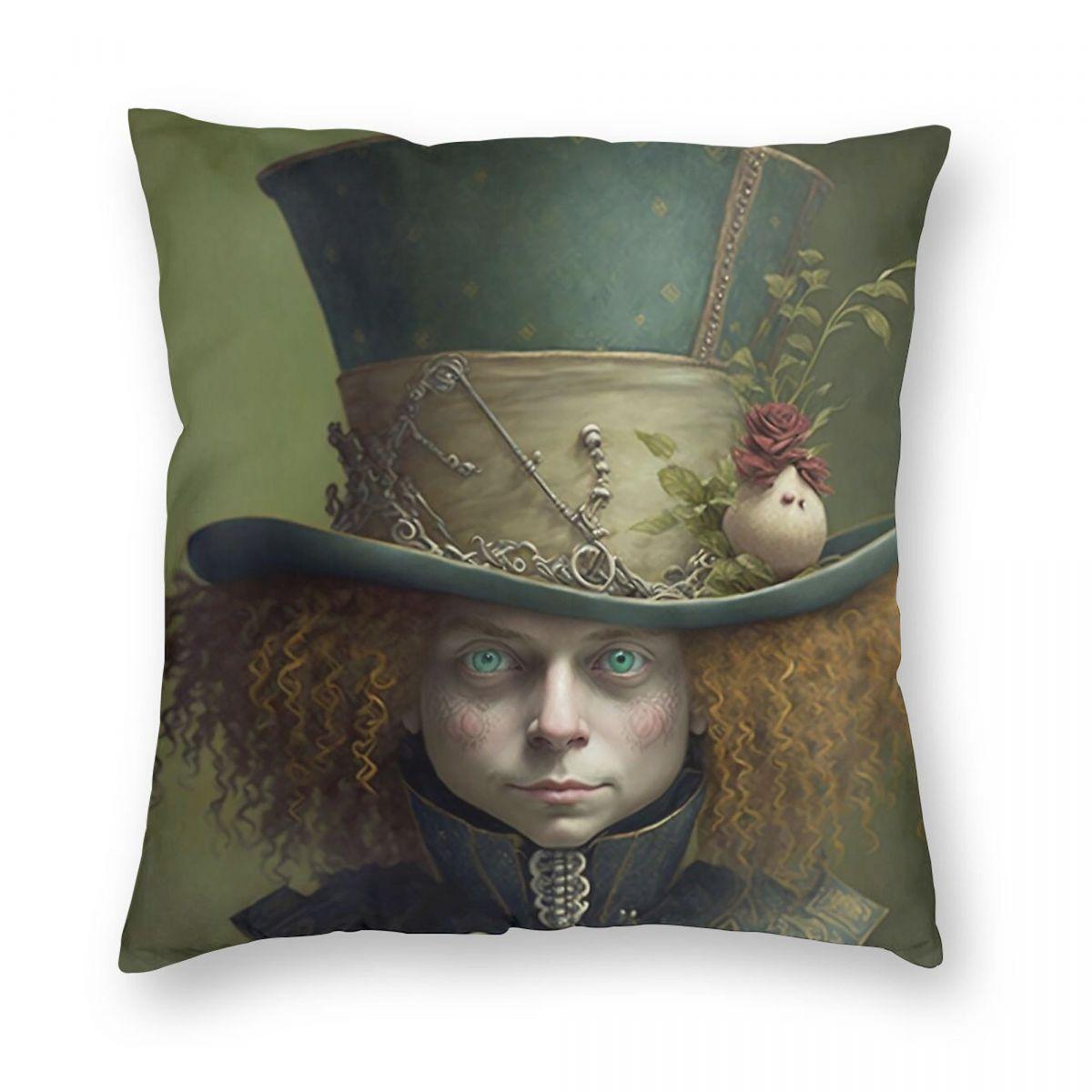 The Mad Hatter Square Pillowcase Polyester Linen Velvet Creative Zip Decorative Throw Pillow Case Home Cushion Cover 30x30cm