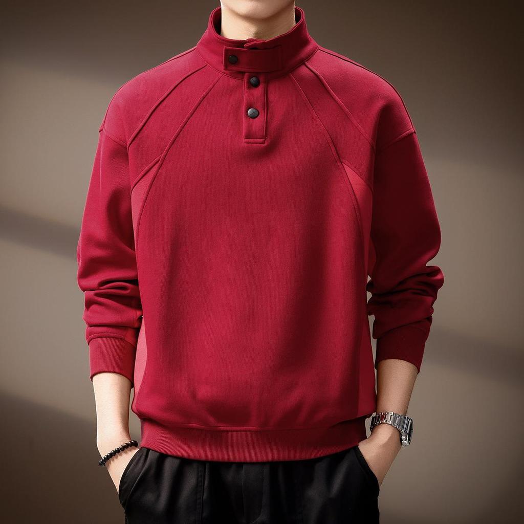 High-End American Retro Heavyweight Half-High Collar Men's Hoodie - Autumn Loose Henley Style