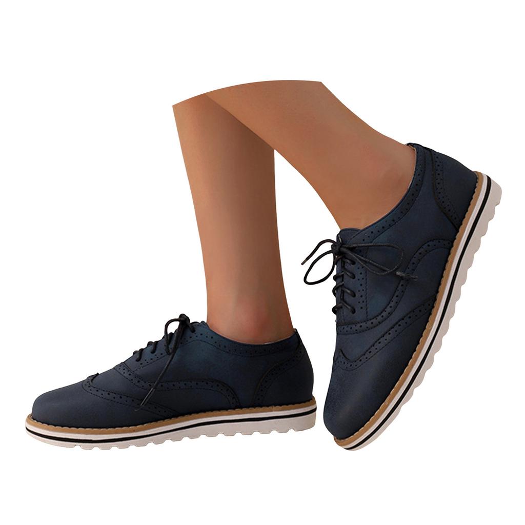 Oxford Flats Shoes Women Leather Comfort Lace Up Lady Brogue Derby Designer Vintage Casual Platform Shoes Women Sneakers
