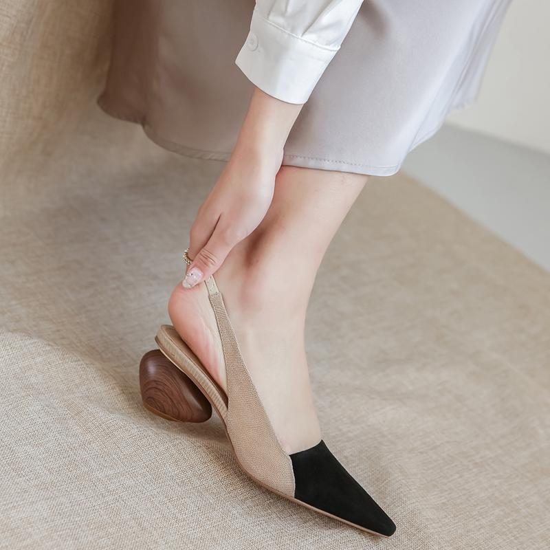 Mode Dames Nieuwe Lente/Zomer Europese en Amerikaanse Puntige Leer Schapenleer Hoge Hak Grote Kop Muller Elastische Sandalen