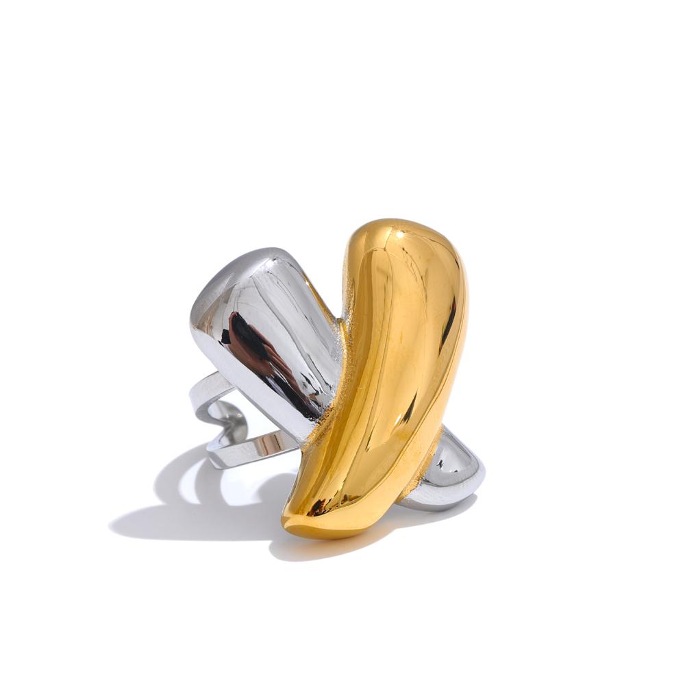 

Yhpup Personalized Stainless Steel Metal Casting Open Ring Stylish Unique Texture Versatile 18K PVD Plated Daily Jewelry Gift 7