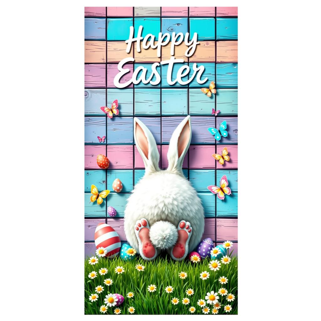 Happy Easter Door Cover Funny Bunny Lining for Doors Easter Spring Colorful Eggs Rabbit Flower Backdrop Home Door Decoration New