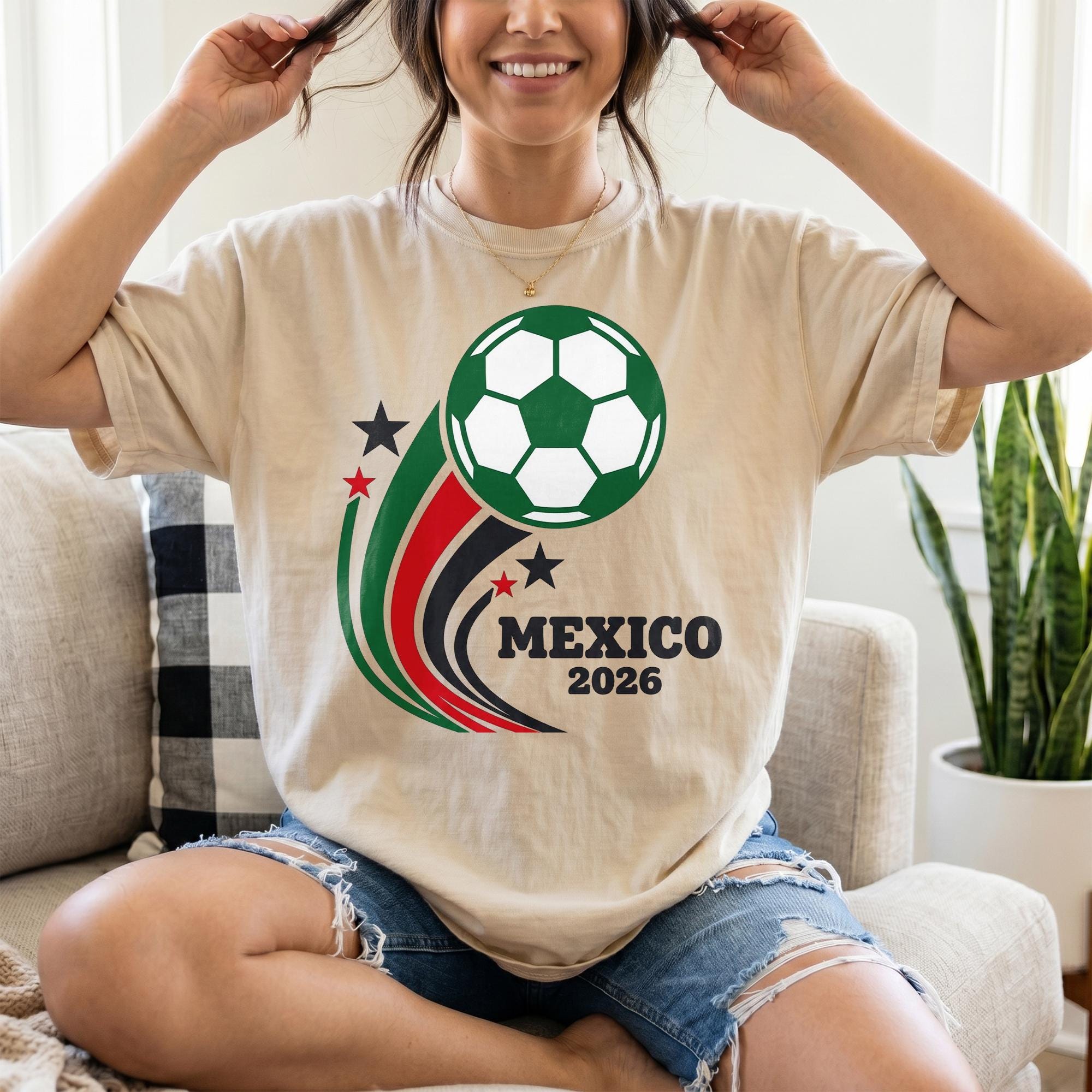 Mexico World Cup 2026 Shirt Soccer Fan Tees FIFA World Cup Women Men T-Shirts Oversize Cotton Tops S бежевый