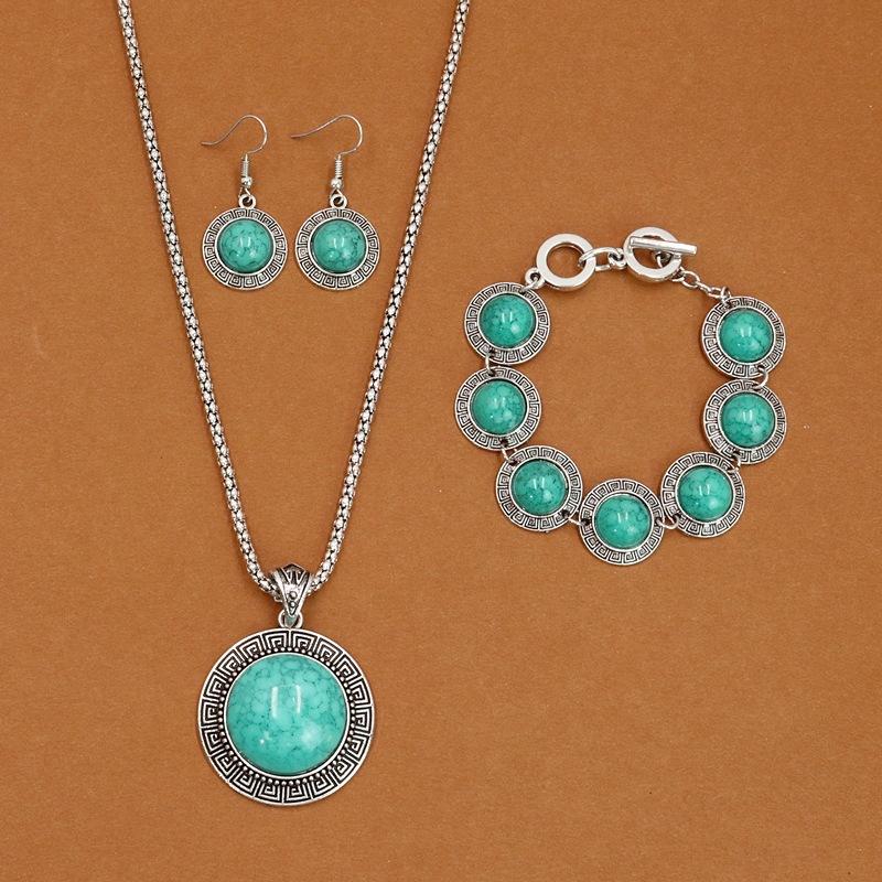 

Богемный винтажный стиль, бирюзовое ожерелье, круглое ожерелье с бриллиантами, браслет, серьги, комплект ювелирных изделий