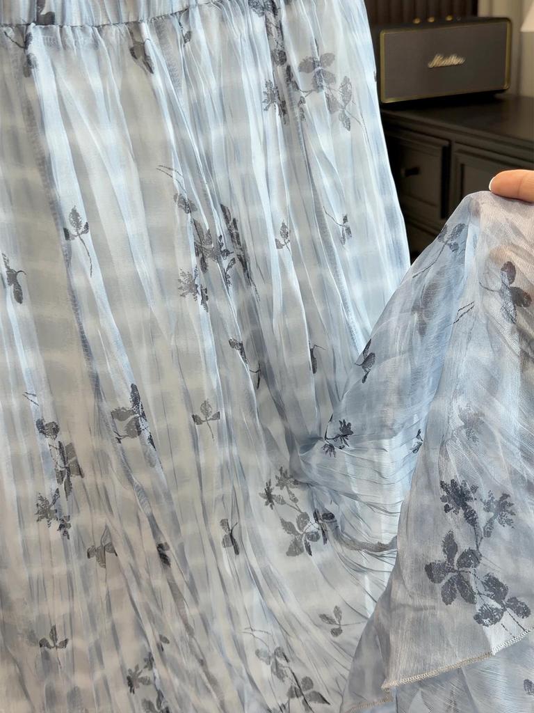 Women's Summer High Waist Irregular Hem Plaid Chiffon Skirt