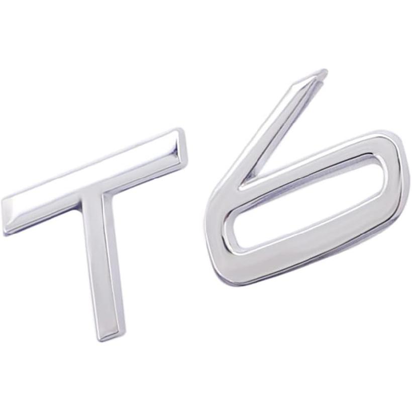 T6 Emblem 3D Metal Badge Car Hood Truck Door Side Fender Rear Trunk Emblem Sticker Decals for Volvo XC60 S60 V60 Polester (Silver)