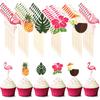 24 stk Hawaiianske Cupcake Toppers Flamingo Ananas Palmeblader Tannpirkere Tropisk Sommer Strand Bursdagsfest Kakedekorasjon