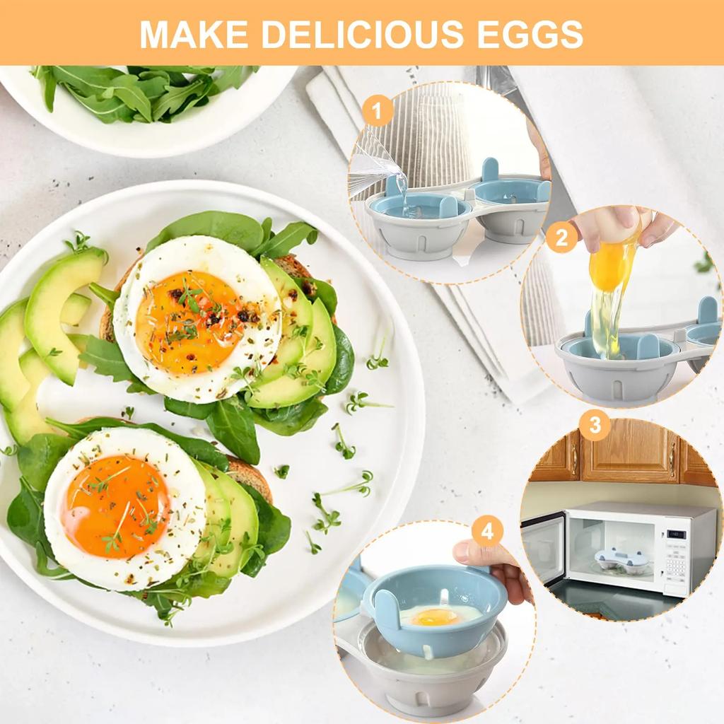 Microwave Double-Grid Silicone Egg Cooker Poached Egg Cup Kitchen Cooking Gadgets Suitable For Boiling Eggs And Poaching Eggs