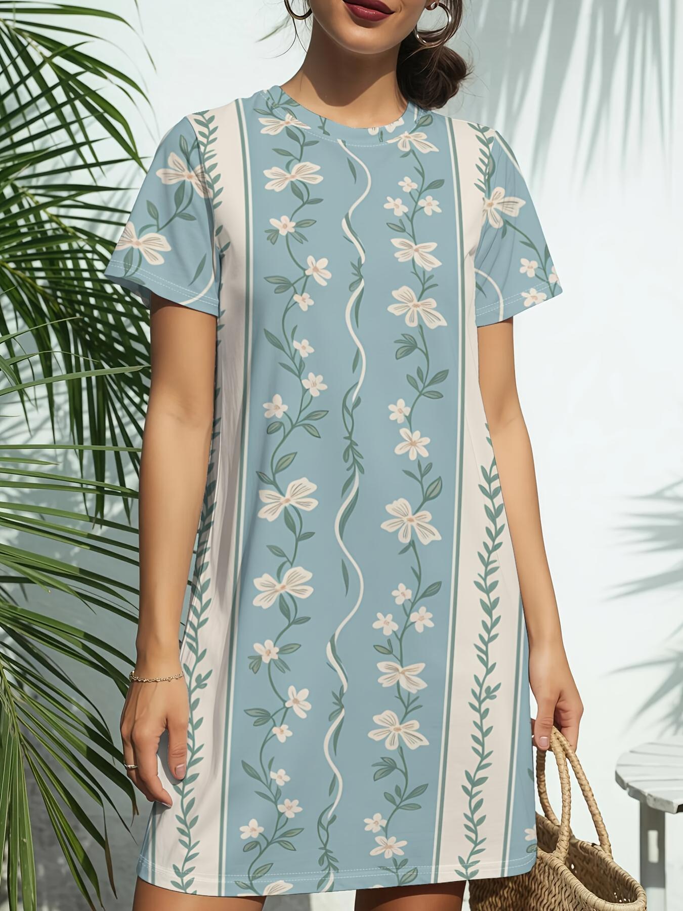 

Vintage Blue Stripe New Arrival Women S Round Neck Short-Sleeve T-Shirt Dress. American Trendy Digital Print. Casual Versatile Style for Spring And Su 3XL дубильна кора