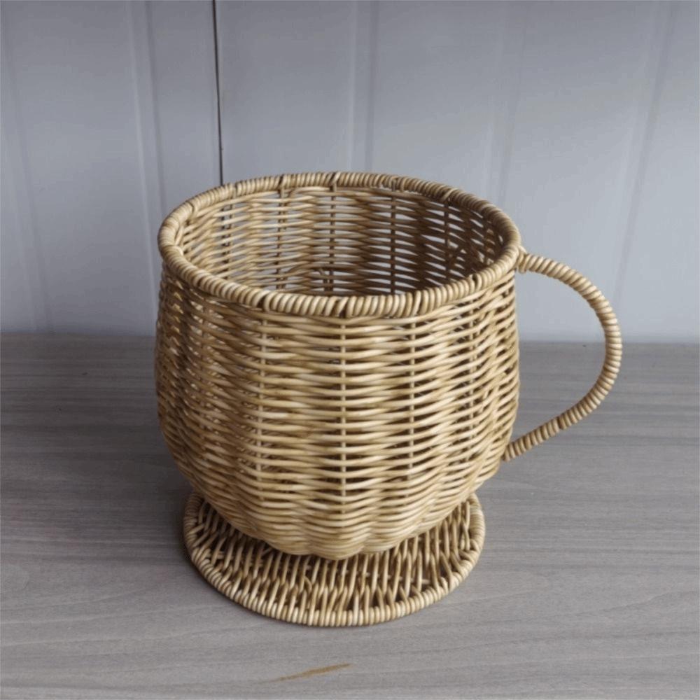 Desk Organizer Woven Basket Imitation Rattan Milk Tea Storage Cup New Coffee Storage Cup Kitchen
