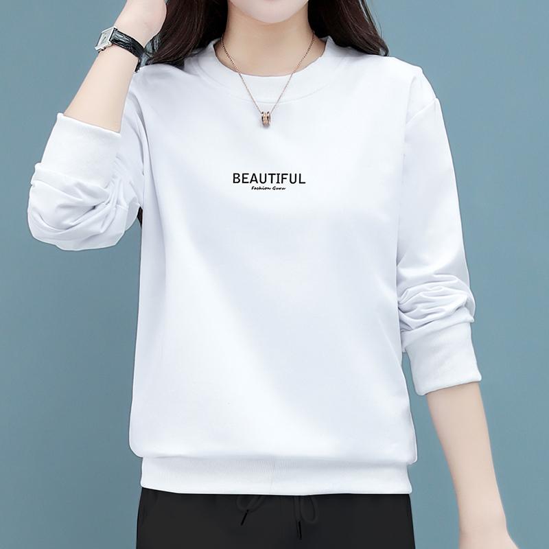 Women's Korean-Style Casual Long-Sleeve Pullover Sweatshirt Loose-Fit with Letter Print Slimming Effect