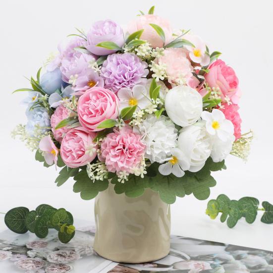 Simulated Ball Blossom Artificial Flowers Fake Chrysanthemum Rose Bouquet Florals Arrangements Realistic Faux Chrysanthemum Flowers for Home