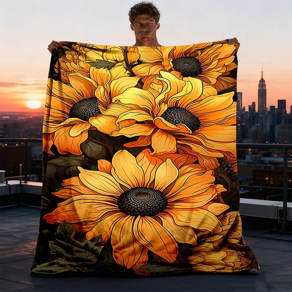 1pc Sunflower Pattern Outdoor Flannel Blanket, Cozy & Warm Soft Te Playful Design, Napping Camping,