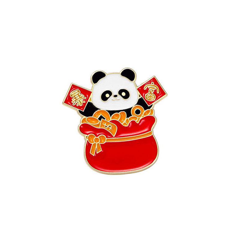 Zinc Alloy Enamel Dropping Brooch, Cute Cartoon Lucky Panda Snake Pattern 2025 Year of the Snake, New Year Festival Decorative Lapel Pin Badge