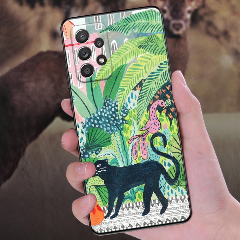 Jungle illustration Snake Cats Sloth Phone Case For Samsung Galaxy A57 A56 A37 A55 A36 A26 A54 A52 A35 A34 A25 A17 A16 A07 Cover