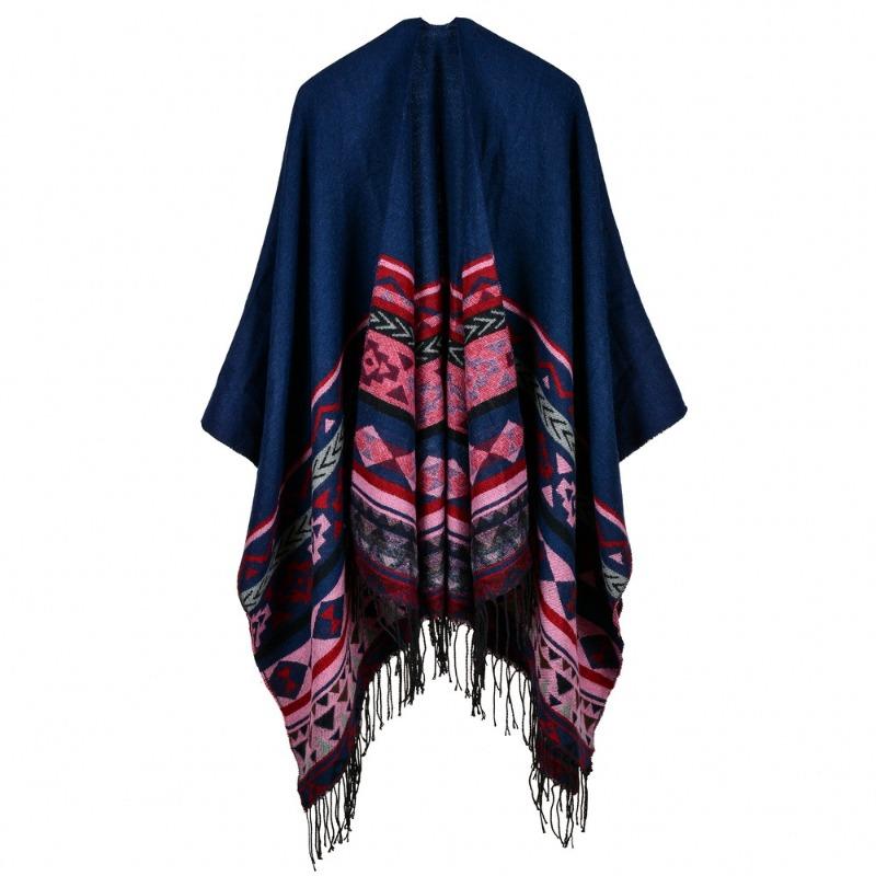 Women's horizontal EBA hot-selling imitation cashmere shawl front and back sides available extended cape