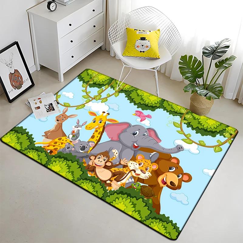 Cute Jungle Animal Carpet Area Rugs Anti-slip Doormat 3D Print Cartoon Animals Carpet for Living Room Bedroom Decor Child Gifts