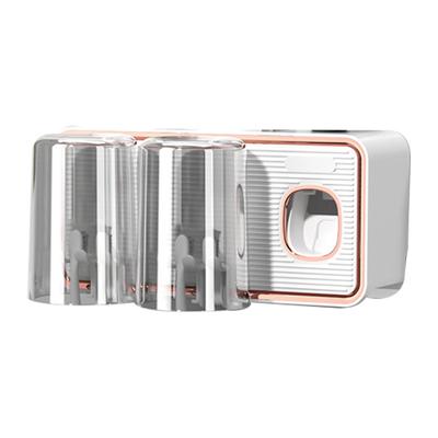 Zahnbürstenregal Bohrfrei Zahnbürstenhalter Rack mit automatischem Zahnpastaspender Weiß