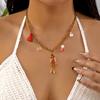 Bohemian Blue Enamel Fish Pendant Necklace for Women Stainless Steel Ocean Series Shell Tassel Necklace Summer Jewelry Accessory