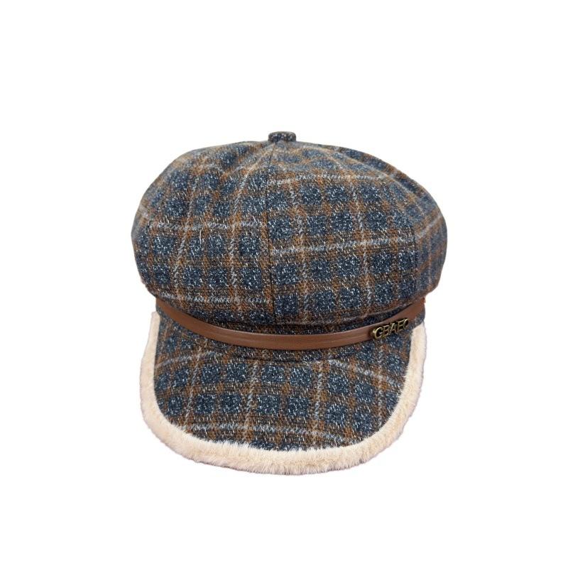 Korean ins plaid octagonal hat women's autumn new wide-brimmed fashionable versatile face newsboy hat