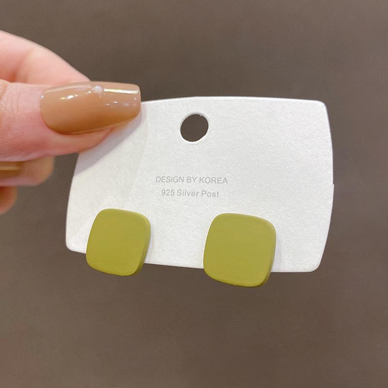 S925 Silver Needle Geometric Square Stud Earrings Female Retro French Internet Celebrity Contrasting Earrings Mori Simple Earrings