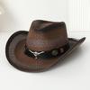 Western Cowboy Straw Hat Summer Sunscreen Sun Hat Tibetan Beach Hat Curled Riding Bullhead Cowboy Top Hat
