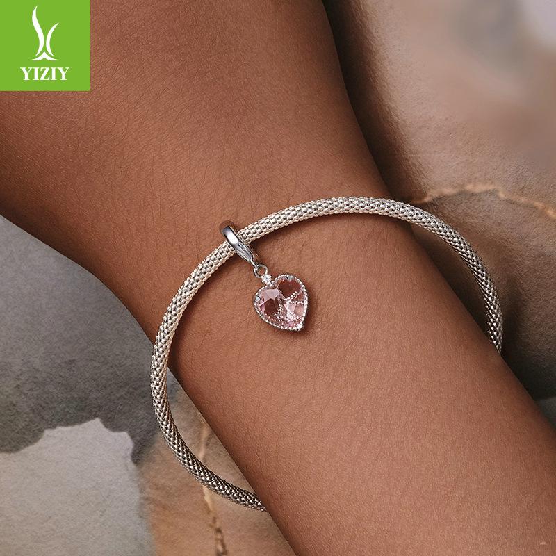 Pink Love Diy Bracelet Necklace Pendant, Girl Dream Sweet Wind S925 Sterling Silver Beads