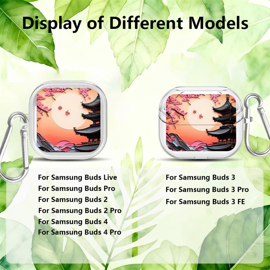 Case For Samsung Galaxy Buds 4Pro 2 4 Pro 3 FE Live 2Pro 3Pro Clear Earphone Cases Cover With Hook Japanese Ancient House