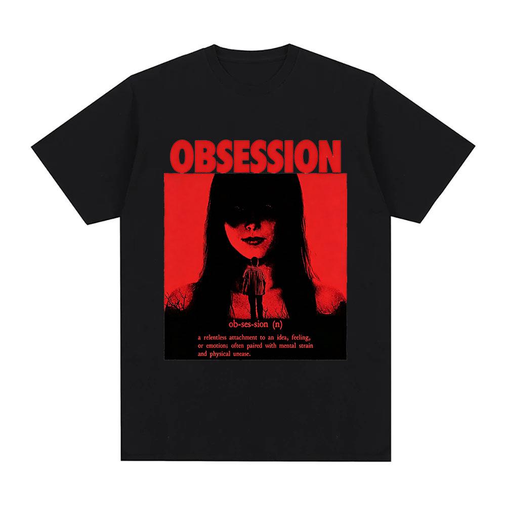 Футболка Obsession Хлопок Повседневная Одежда Футболки с Графическим Принтом Streetwear Мода Женщины Мужчины Унисекс Повседневные Топы с Круглым Вырезом Лето XS чёрный