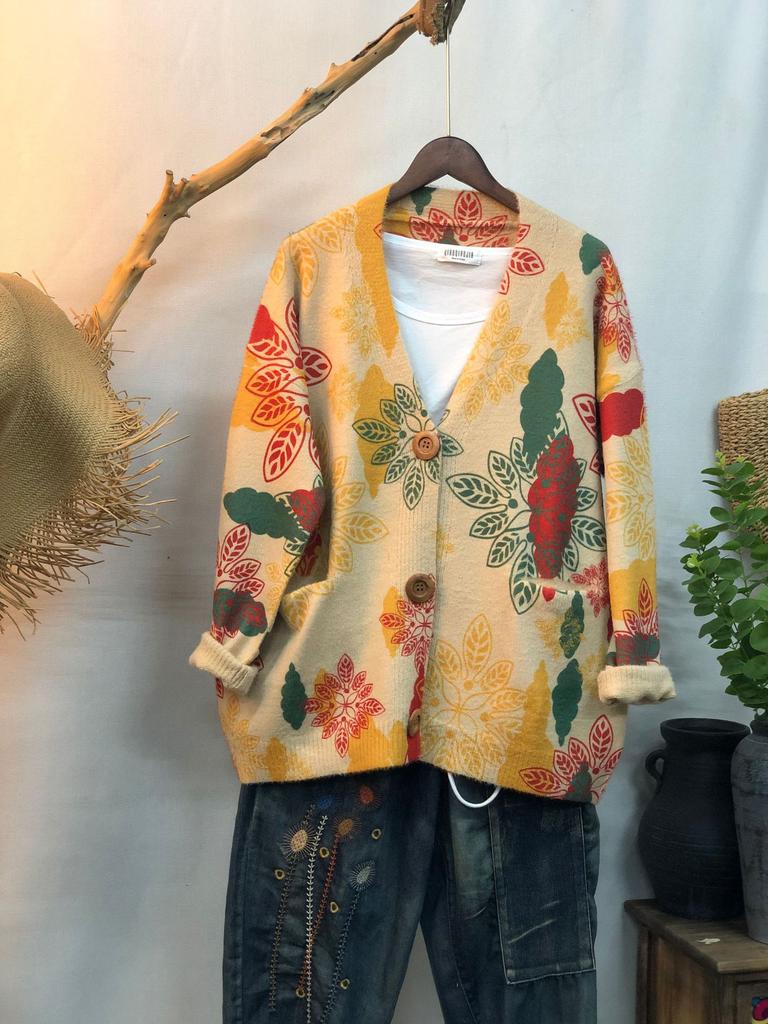 Factory new autumn and winter cute printed imitation mink velvet jacket women's Korean version loose lazy sweater