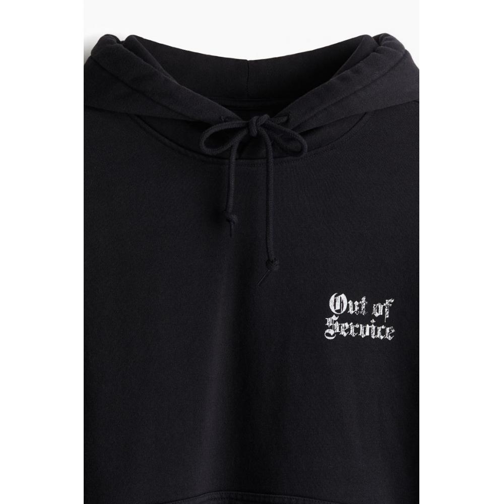 H M Loose Fit Print Hoodie Black Out Of Service