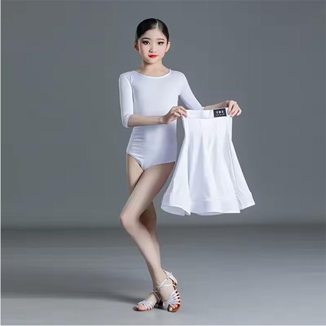 Kinder Lateinamerikanisches Tanzkleid Mädchen Tanzübungs-Kleid Lateinamerikanisches Tanzkleid Langarm Wettbewerb Schlitzkleid