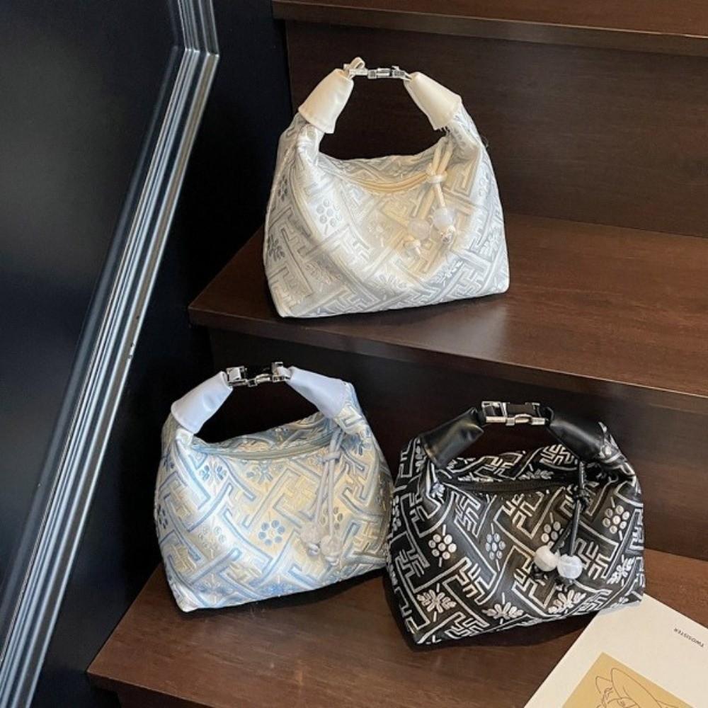 Zipper Closure Chinese Style Embroidery Handbag Elegant Dumpling Bag Ladies Shoulder Bag Girl Use
