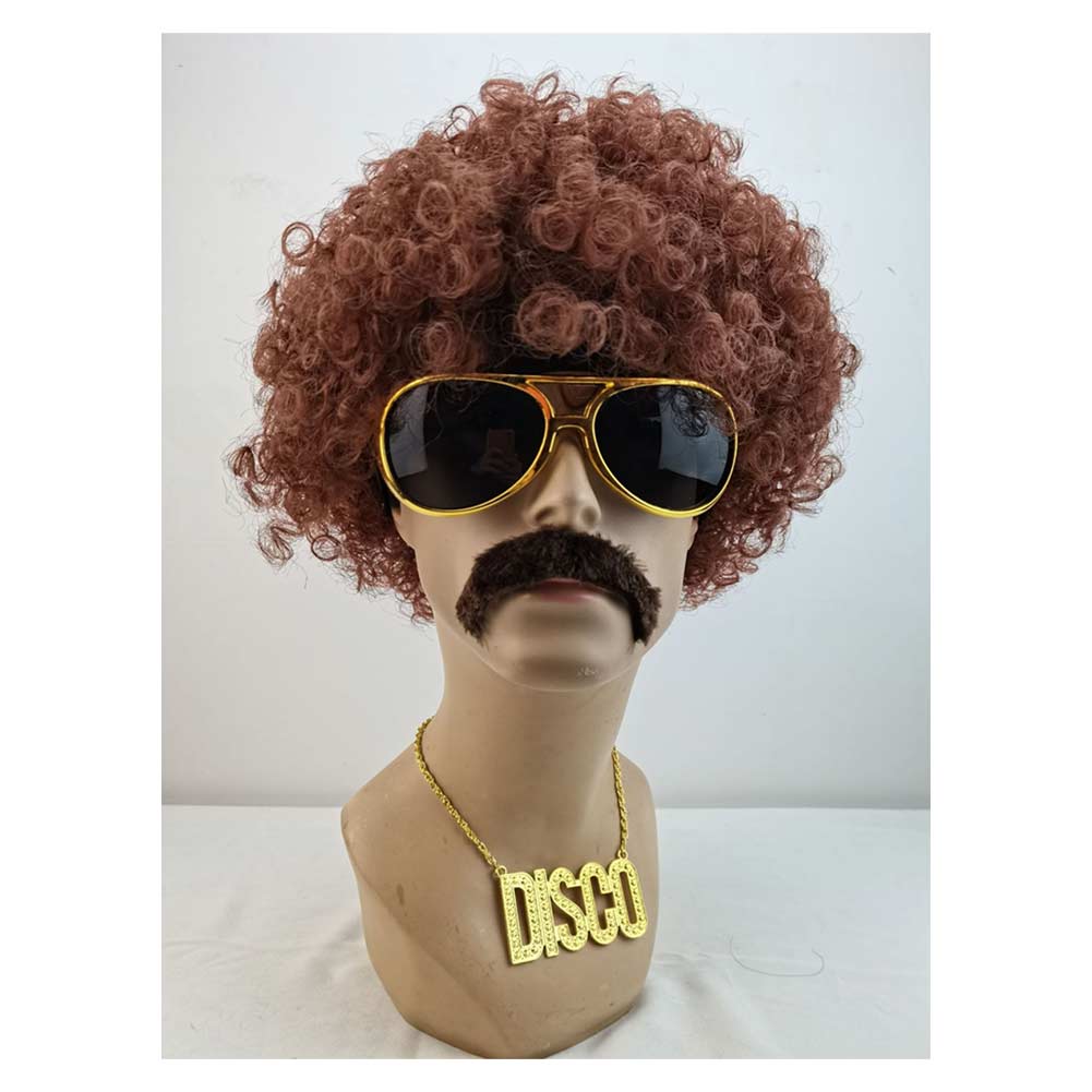 Hippie Cosplay Fantasy Afro Hair Wigs Eyeglasses Necklace 70S 80S Disco Party Disguise Costume Accessories Men Fantasia Props