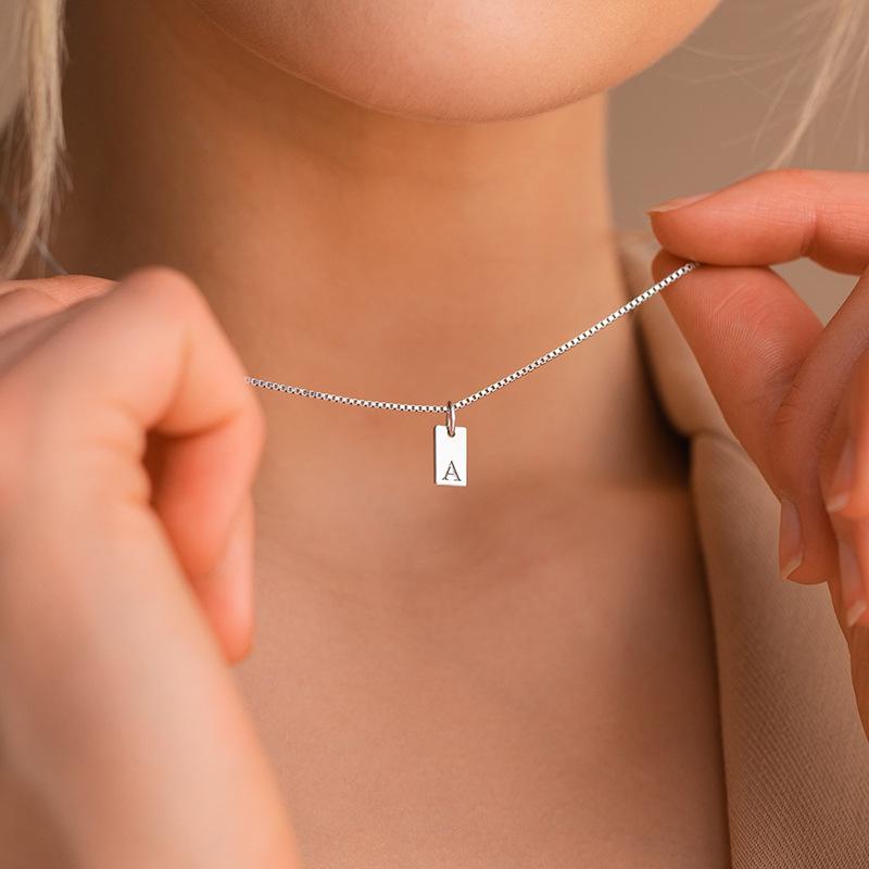 Minimalist Initial Square Pendant Titanium Steel Necklace for Women