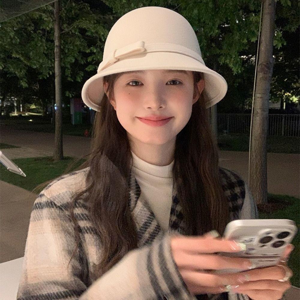 Reiche Erbin Stil Filz Formaler Hut Panama Hut Schleife Eimerhut Lässig Herbst