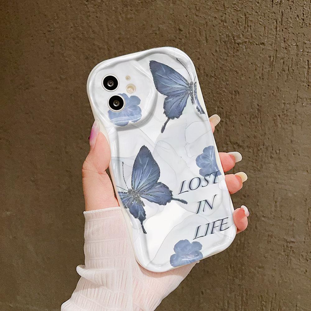 Blue butterfly for iPhone17promax mobile phone case Apple 16 cream wave 14/13 soft case 15