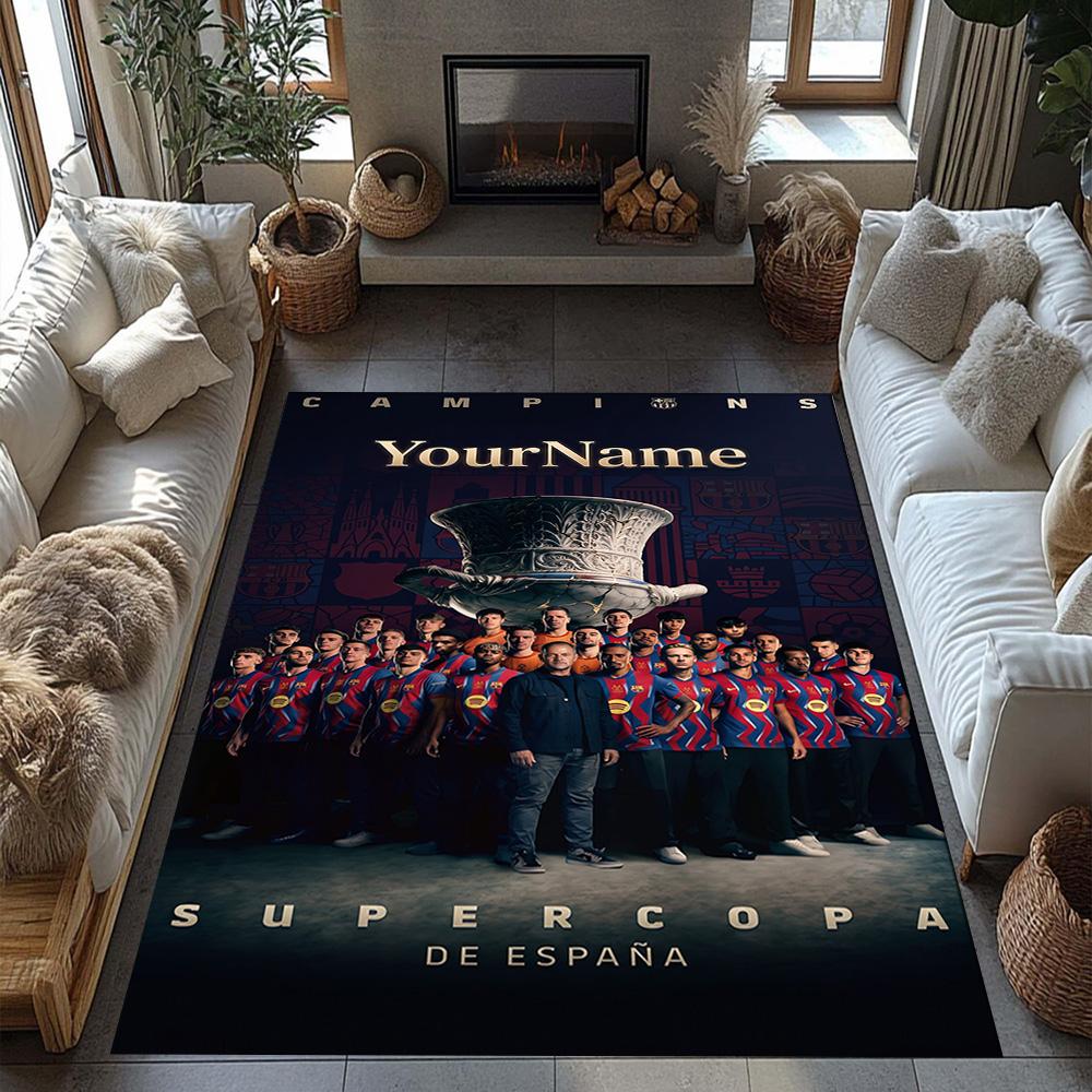 Fc Barcelona Customized Name Area Rug Design for Dormitory Entryway Outdoor Foyer Anti-slip Rug Office Home Decor Perfect Birthday/Christmas Gift Idea