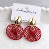 Retro Twist Weaving Hollow Mesh Dangle Earrings for Women Golden Metal Beans Shape Drop Earrings Geometry Round Color Jewelry