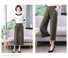 Women's Plus Size Elastic Waist Cotton Silk Pants - High-Waisted, Loose, Solid Color, Straight-Leg, Summer Style for Middle-Aged & Elderly