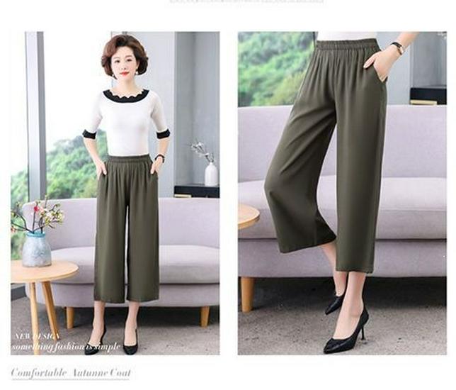 Women's Plus Size Elastic Waist Cotton Silk Pants - High-Waisted, Loose, Solid Color, Straight-Leg, Summer Style for Middle-Aged & Elderly