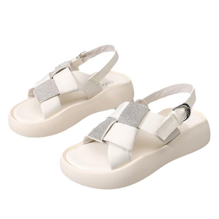 Sandały damskie na grubej platformie, damskie na płaskiej podeszwie, lato 2025 nowe, z odkrytymi palcami, podwyższające, eksplozja noszenia, buty rzymskie