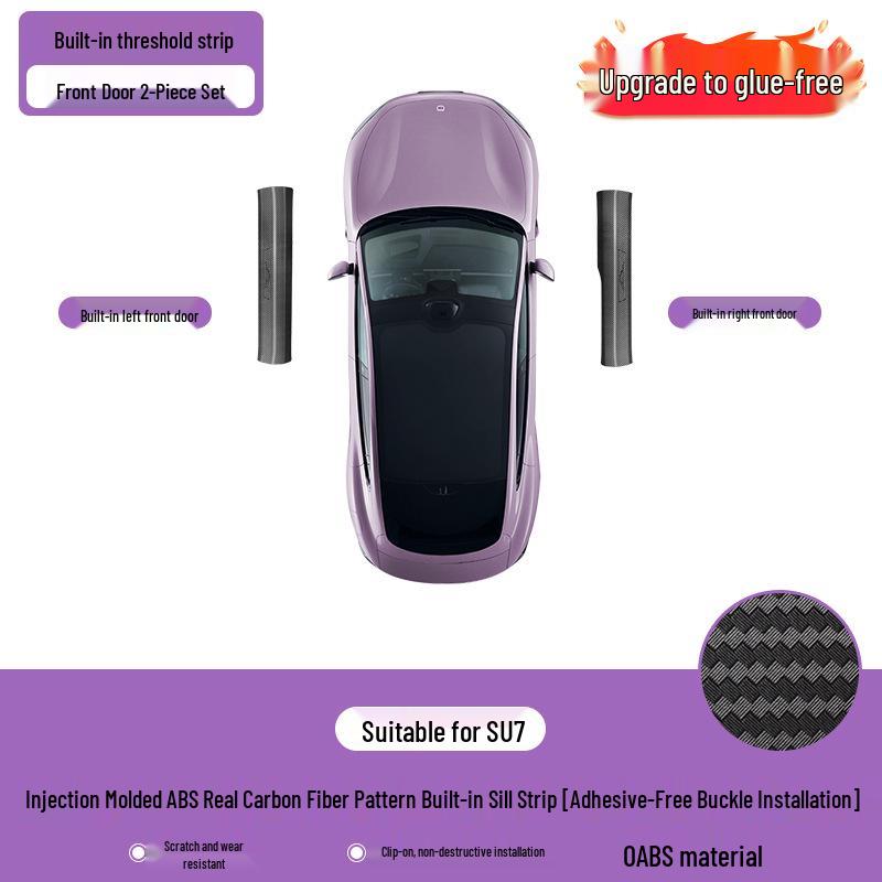 Xiaomi SU7 Carbon Fiber Texture Glue-Free Door Sill Strips - Anti-Step Trunk Protector Set