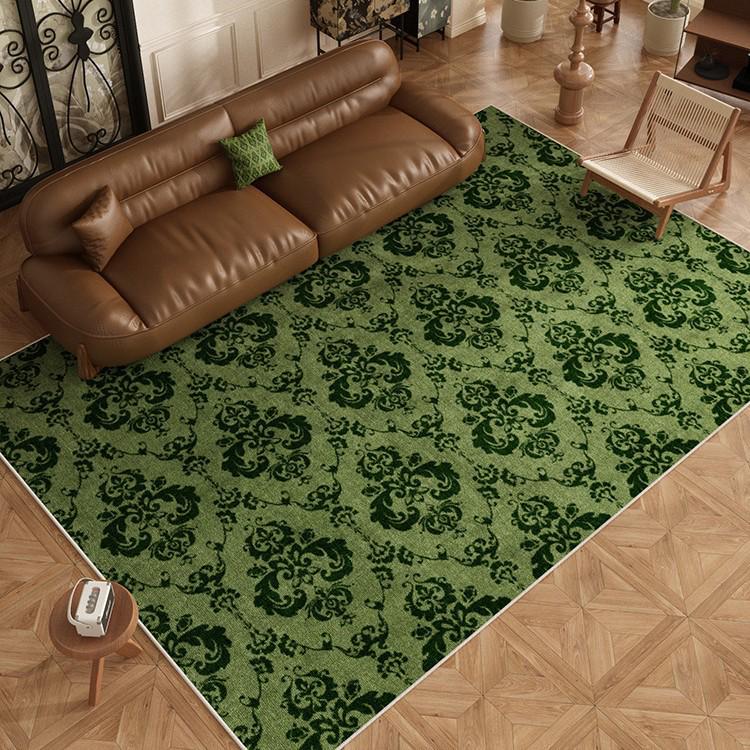 Retro Green Non-slip Waterproof Floor Mat - Vintage Style, Washable, Ideal for Living Room, Bedroom, Sofa, or Under Coffee Table.