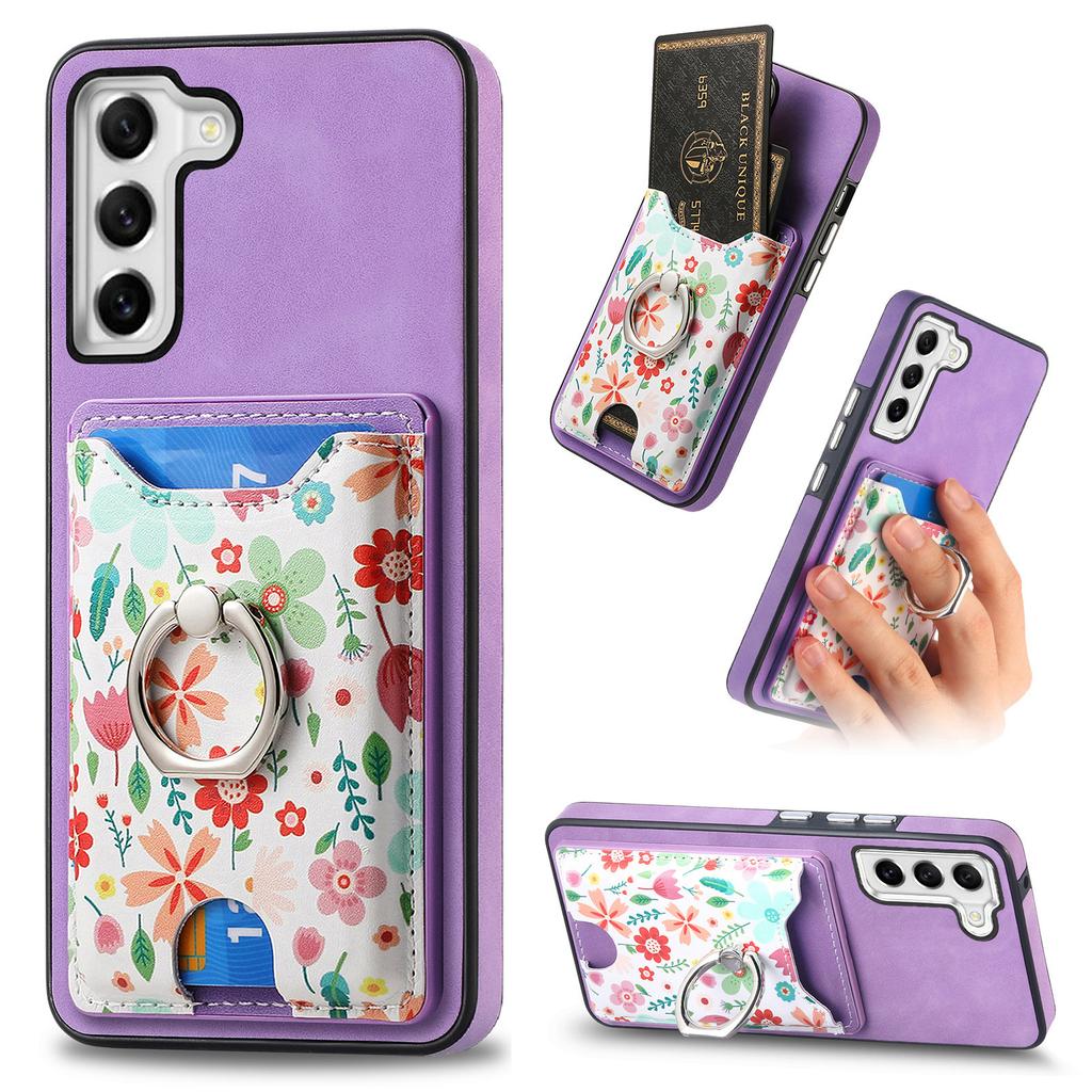 E4 for Samsung Galaxy S21 FE 5G Case Kickstand Leather Coated TPU Pattern Back Cover