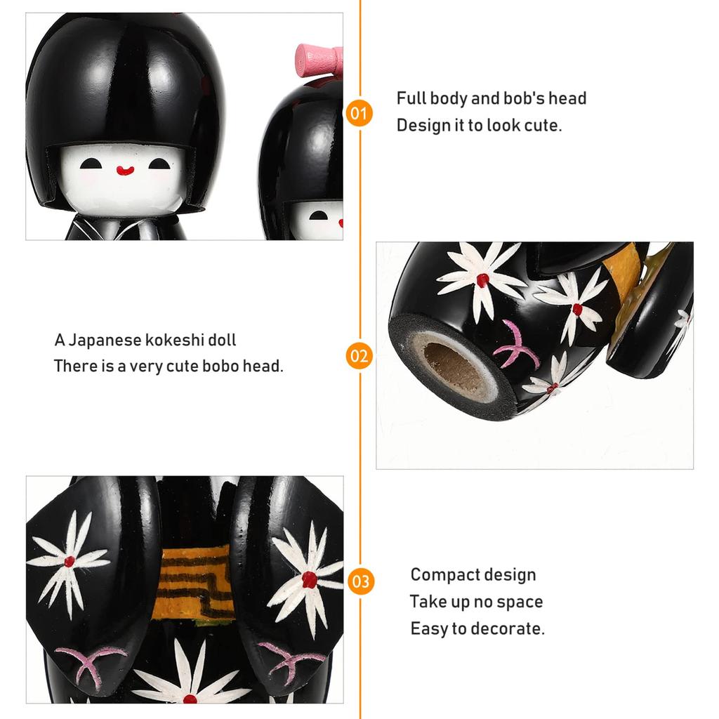 Kimono Japonez Păpuși Kokeshi cu Flori de Cireș Kimono Kokeshi Drăguț din Lemn Set Japonez de 3 Ornament Decorativ pentru Designul Camerei, Păpuși, Suvenir,