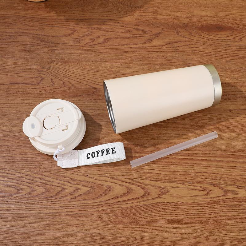 Water Bottle Pattern Stainless Steel Lily of the Valley Coffee Cup Accompanying Thermos Cup Large Capacity Double Drinking Straw Cup