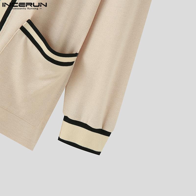 INCERUN Cardigan oversize da uomo in stile preppy lavorato a maglia a maniche lunghe