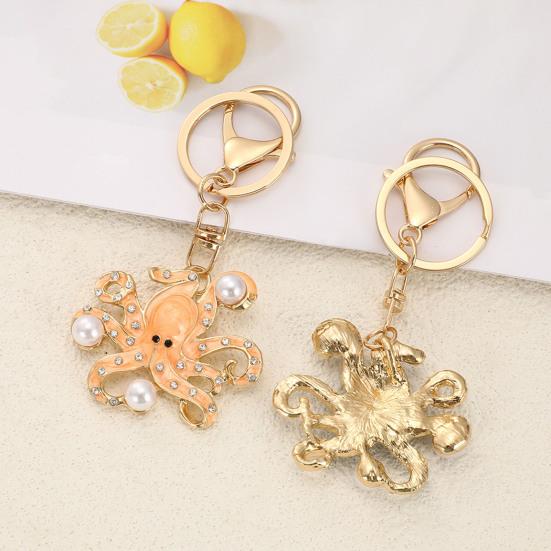 Keychain Pendant Imitation Pearls Rhinestones Inlaid Octopus Shape Key Chain with Lobster Clasp Bag Charm Backpack Accessory