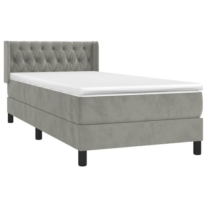 VidaXL Lit à sommier tapissier et matelas Gris clair 90x200 cm Velours - Modèle 3131117
